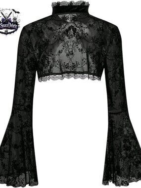 Lace Bell Sleeve Shrug Cardigan, Polyester Blend, XS, Formal Cover-Up
